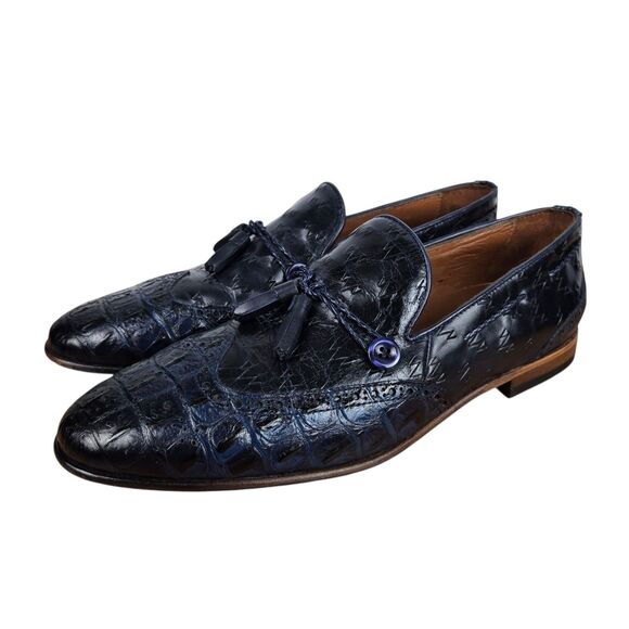The Istanbul Navy Blue Leather Tassel Loafer Shoe Sz 44 US 10.5 - 11 Leather main image 13
